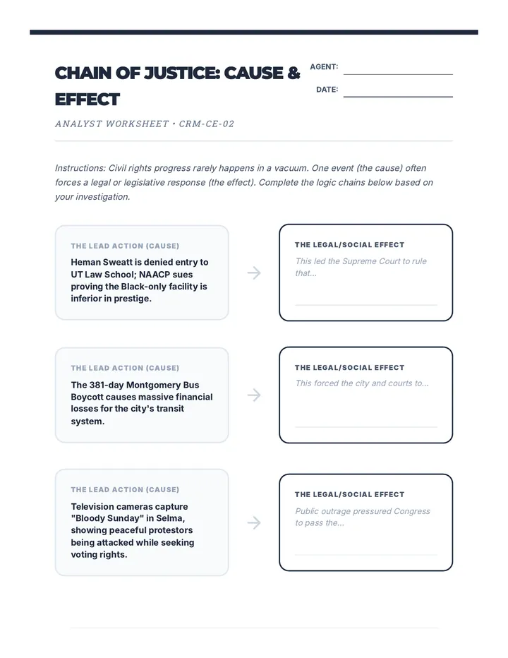 Chain of Justice Cause Effect Worksheet
