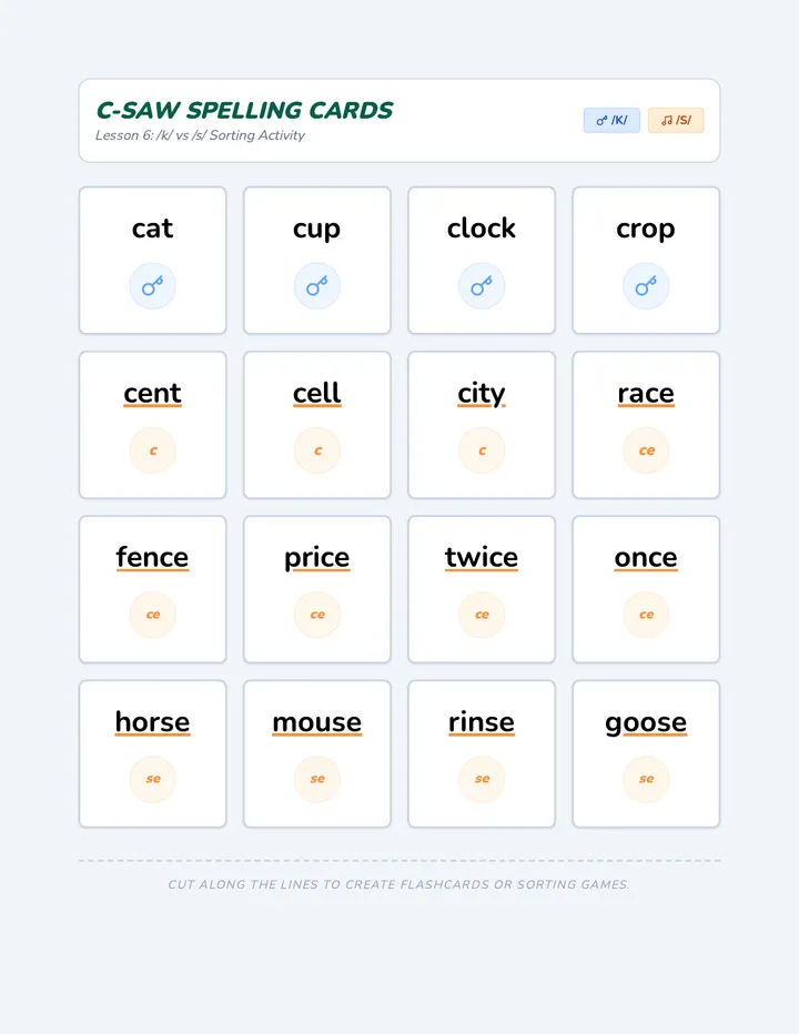 C-Saw Spelling Cards