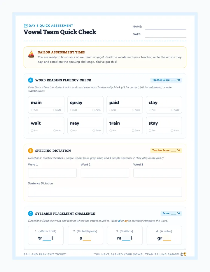 Vowel Team Quick Check