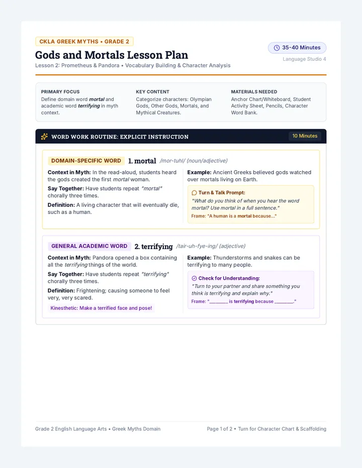 Gods and Mortals Lesson Plan