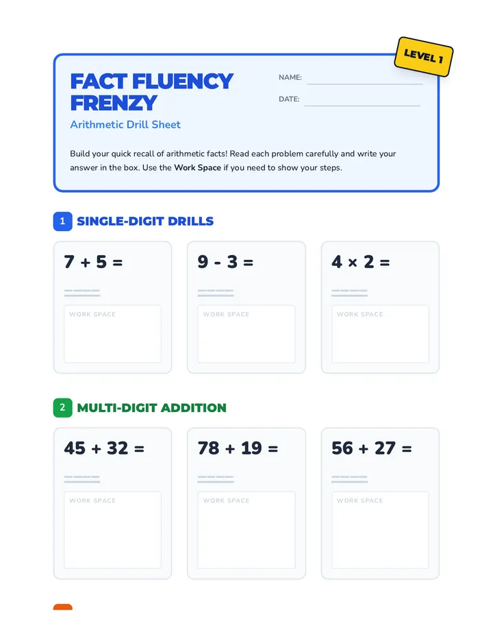 Fact Fluency Frenzy Worksheet Student Document