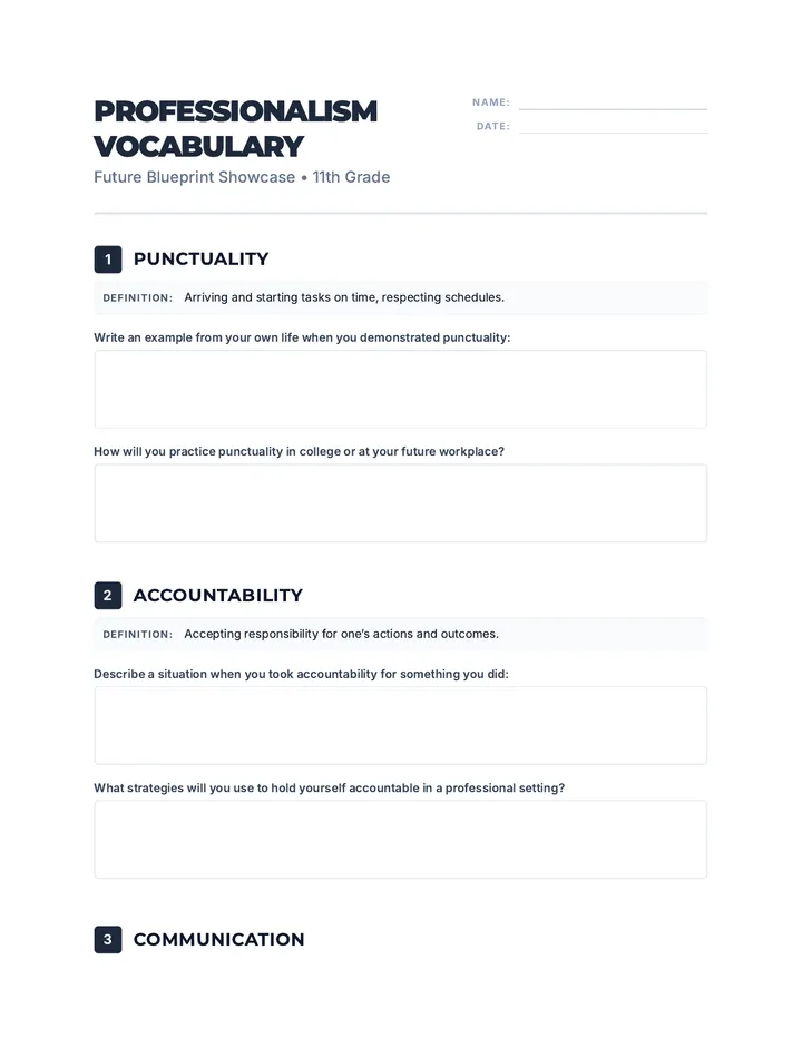 Vocabulary Blueprint Worksheet