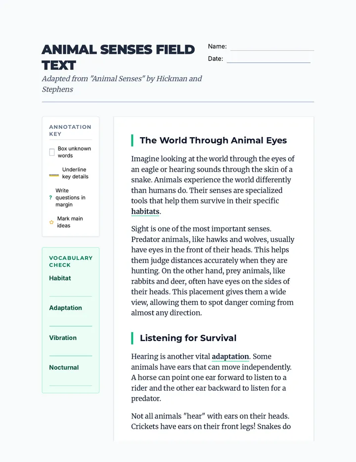 Animal Senses Field Text