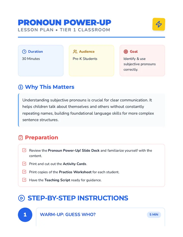 Pronoun Power-Up Lesson Plan