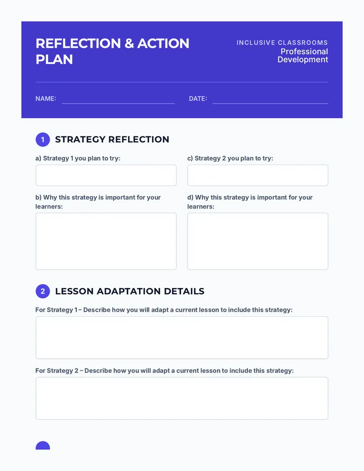 Reflection and Action Plan Worksheet