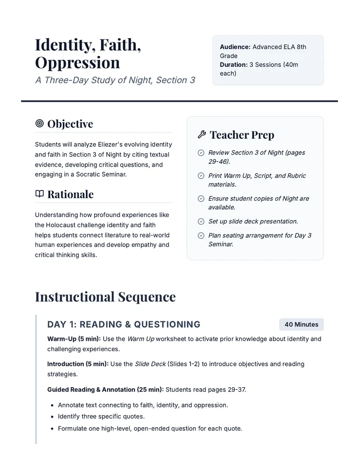 Identity Faith Lesson Plan