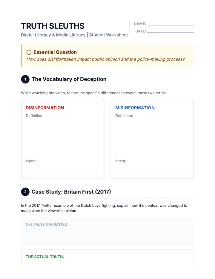 Truth Sleuths Worksheet