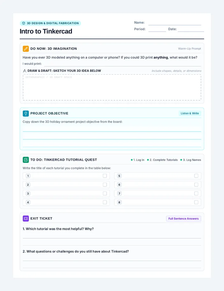 Tinkercad Kickoff Worksheet