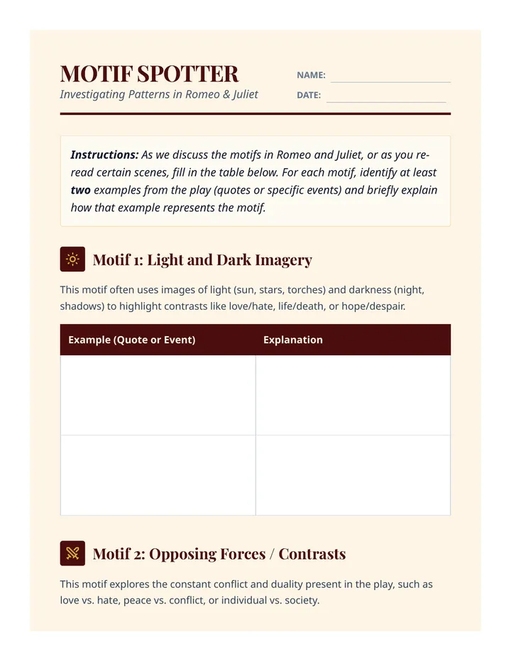 Motif Spotter Worksheet