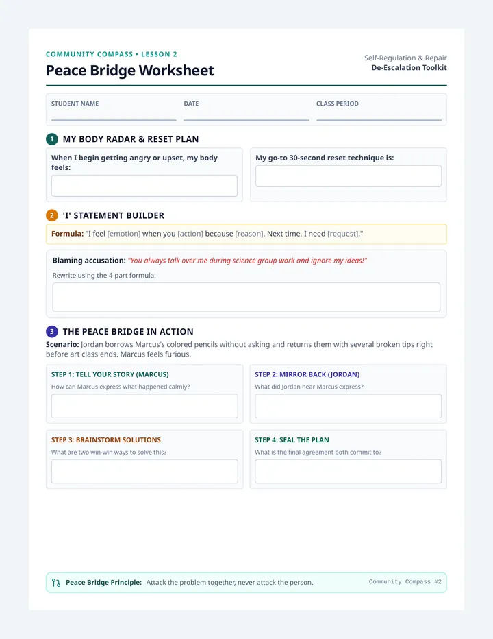Peace Bridge Worksheet