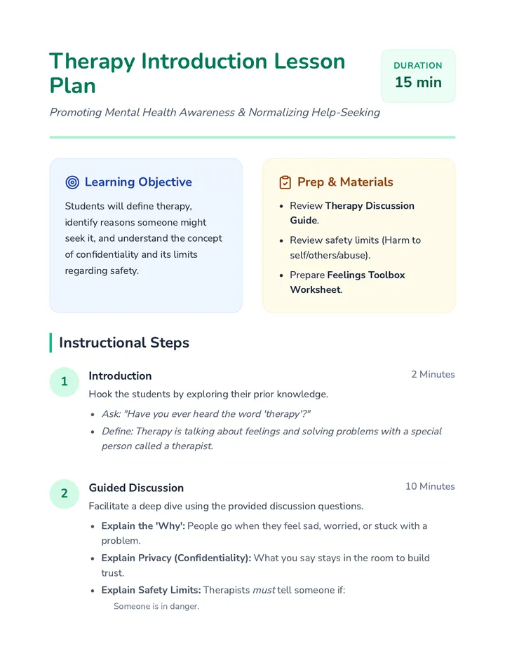 Therapy Introduction Lesson Plan