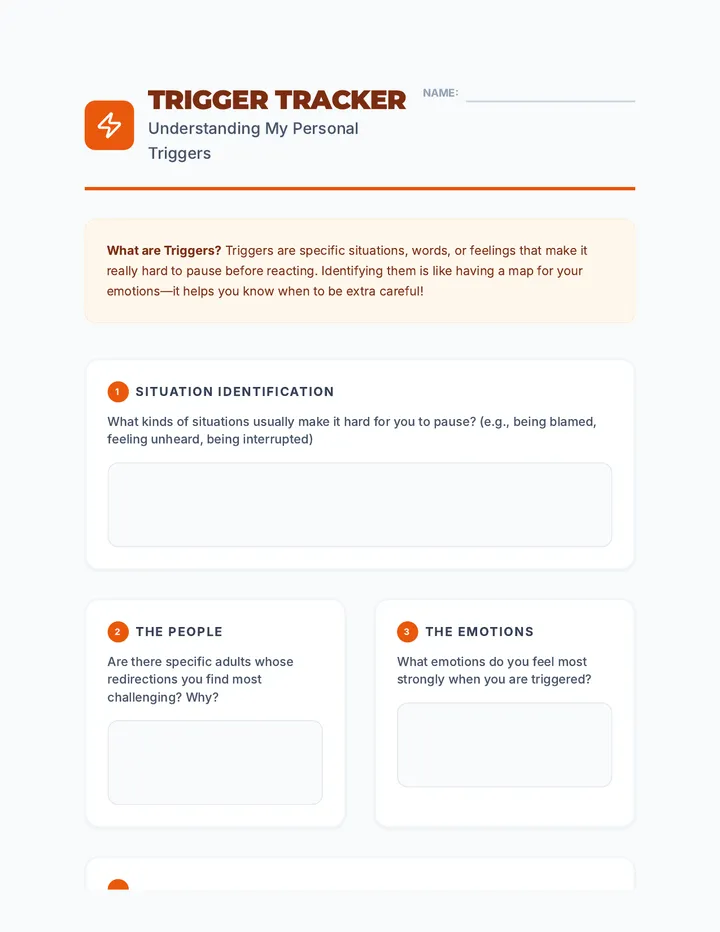 Understanding My Triggers Worksheet