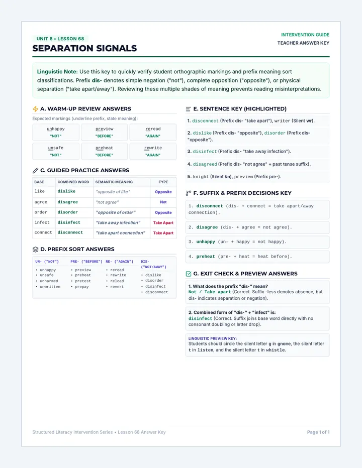 Separation Signals Answer Key