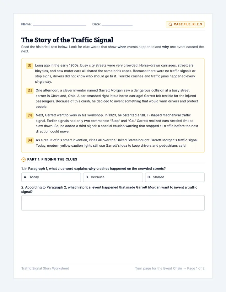 Traffic Signal Story Worksheet