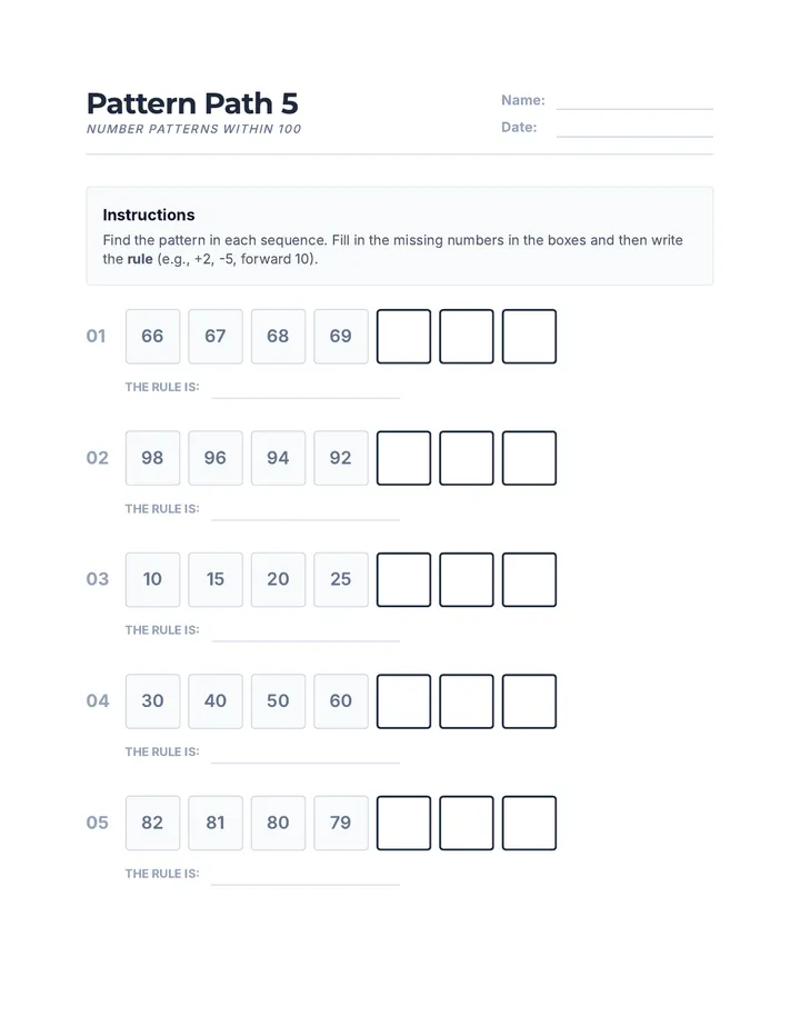 Pattern Path 5 Worksheet