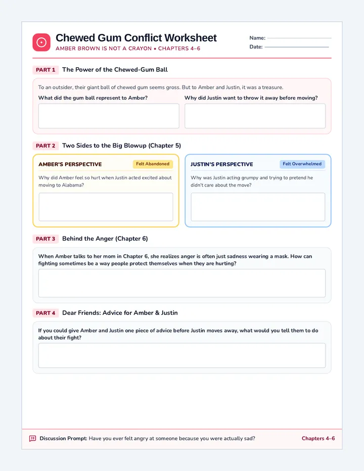 Chewed Gum Conflict Worksheet