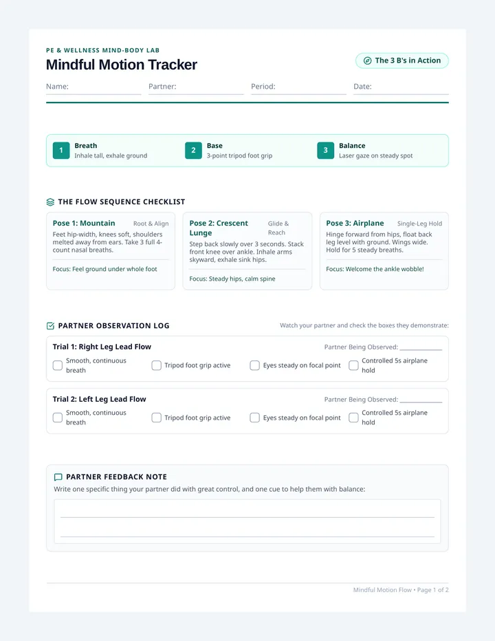 Mindful Motion Tracker Worksheet