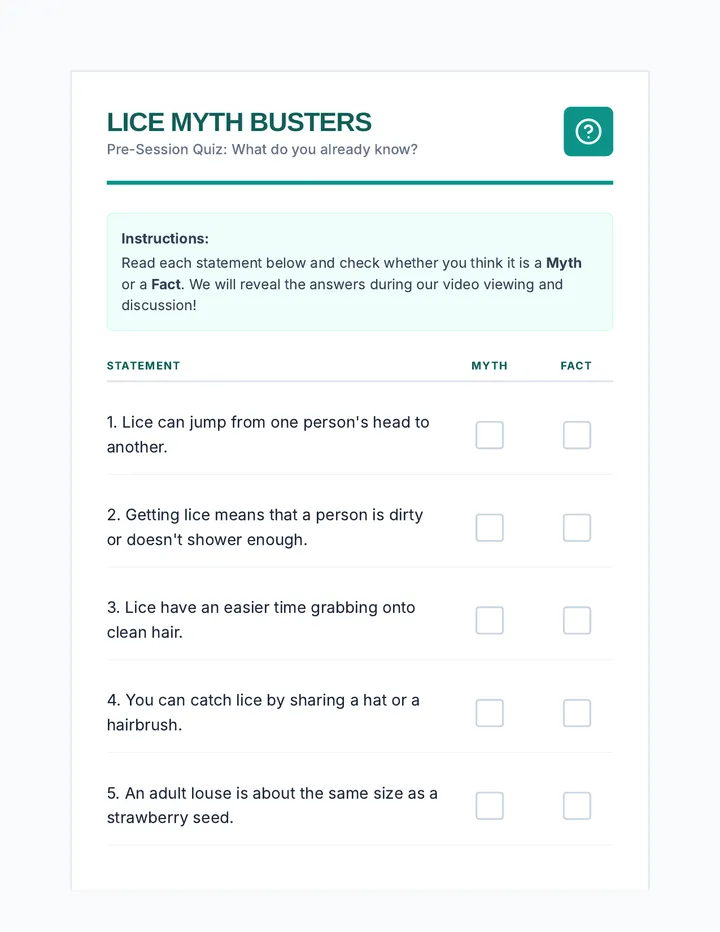 Lice Myth Busters Quiz