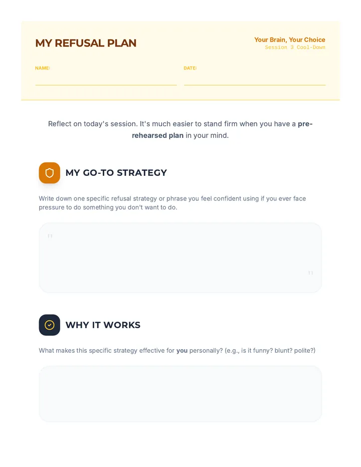 My Refusal Plan Cool-Down Worksheet