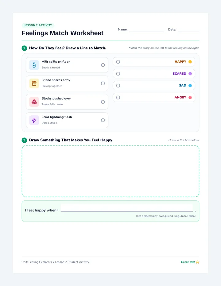 Feelings Match Worksheet
