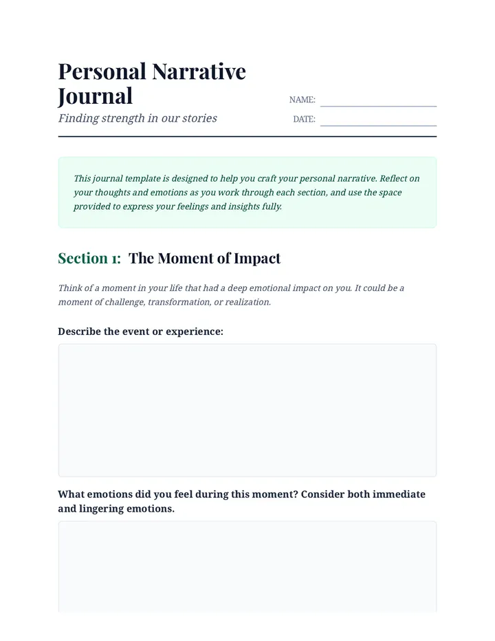 Personal Narrative Journal Template