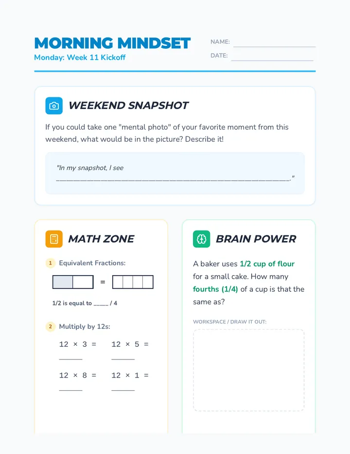 Monday Month 3 Week 3 Worksheet