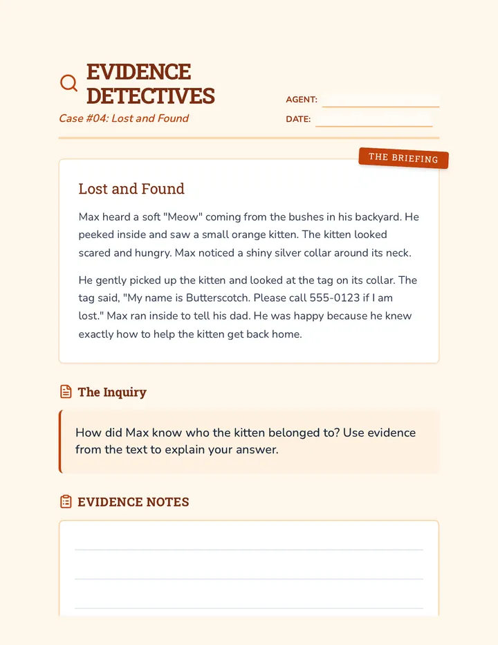 Lost Found Worksheet