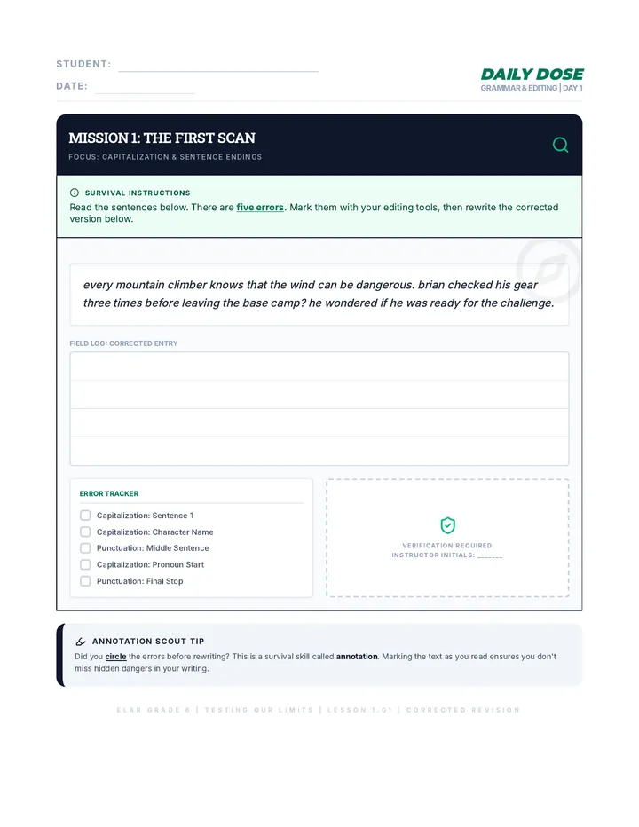 Day 1 Daily Dose Grammar Worksheet