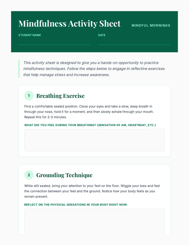 Mindfulness Activity Sheet Document