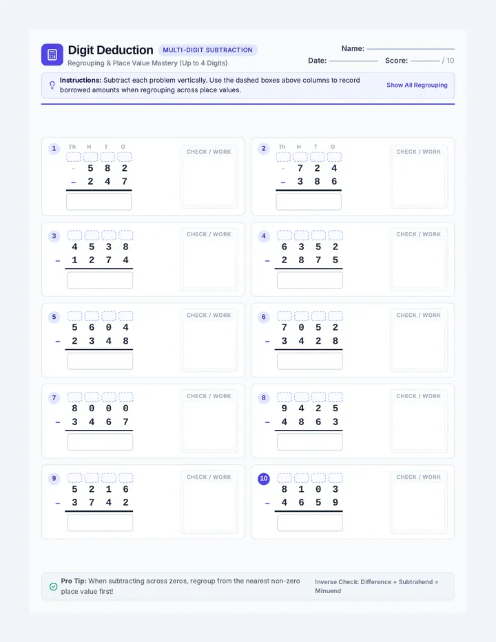 Digit Deduction Worksheet