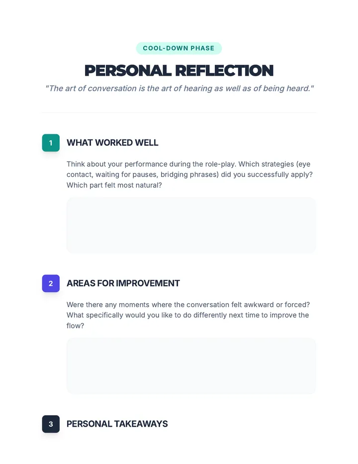 Personal Reflection Cool Down