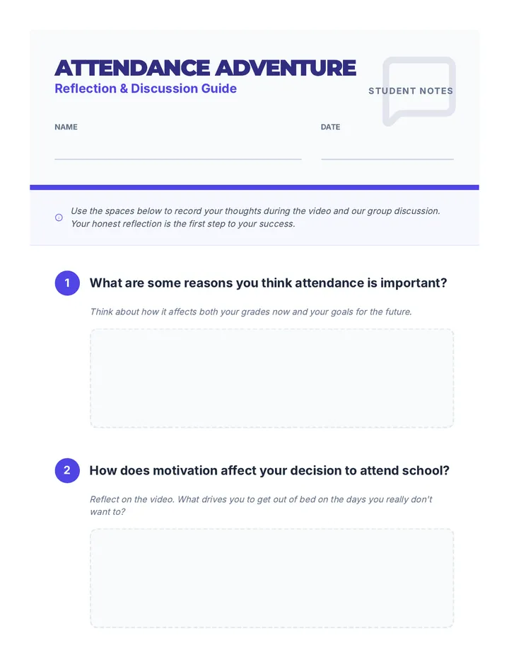 Attendance Reflection Worksheet