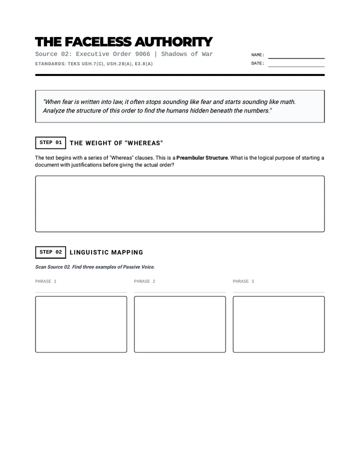 EO 9066 Worksheet