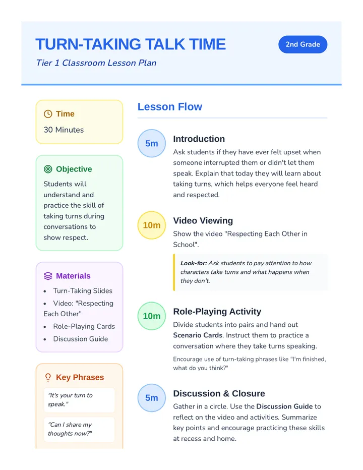 Turn-Taking Talk Time Lesson Plan