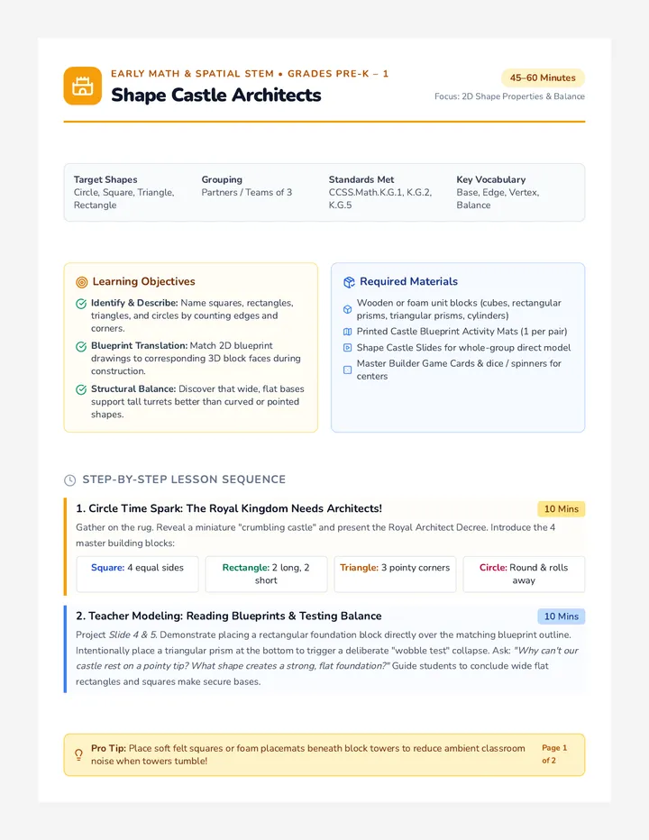 Shape Castle Lesson Plan