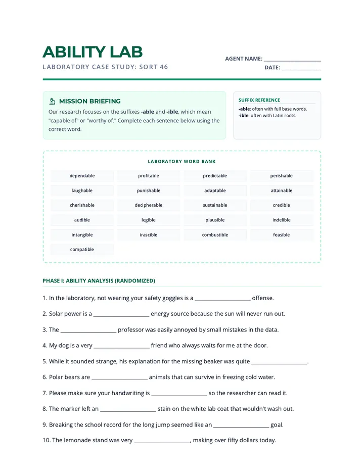 Ability Lab Worksheet