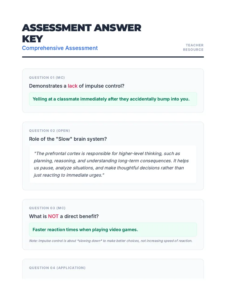 Impulse Control Assessment Answer Key