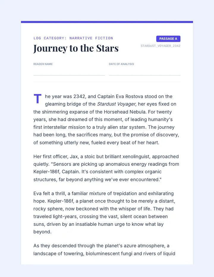 Journey to the Stars Fiction Passage