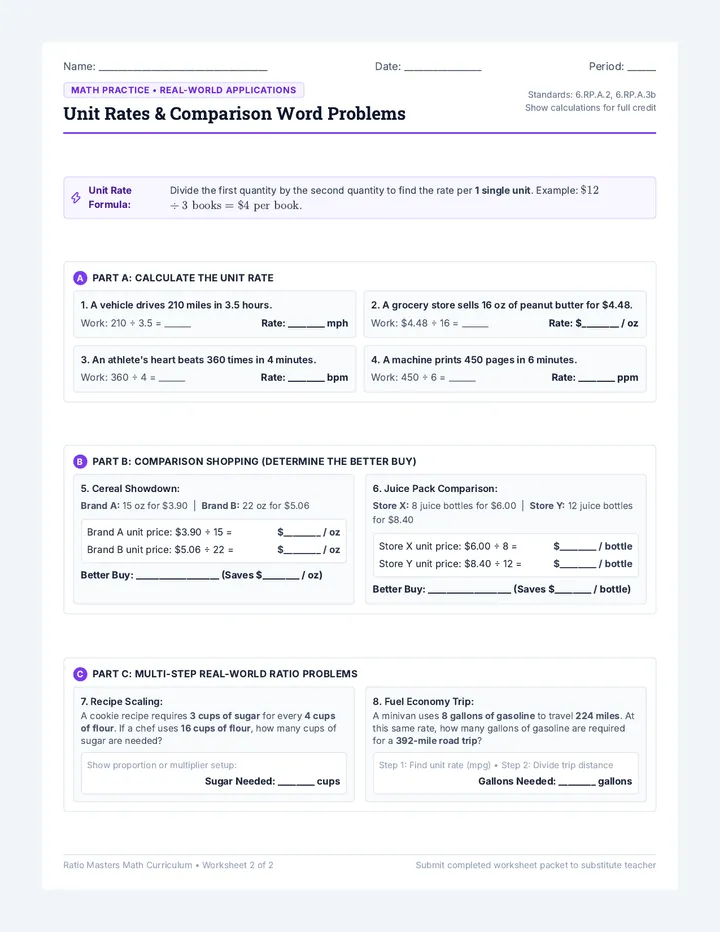 Ratio Applications Worksheet