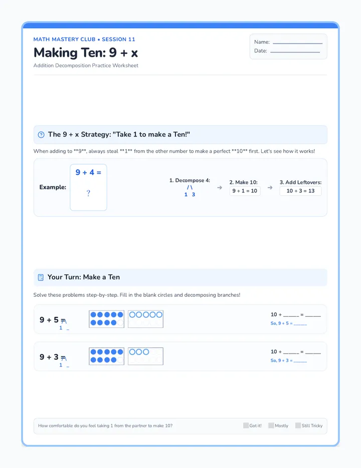 Making Ten Nine Worksheet