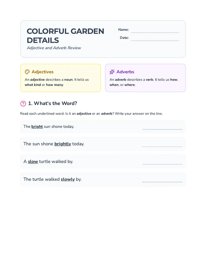 Colorful Garden Details Worksheet