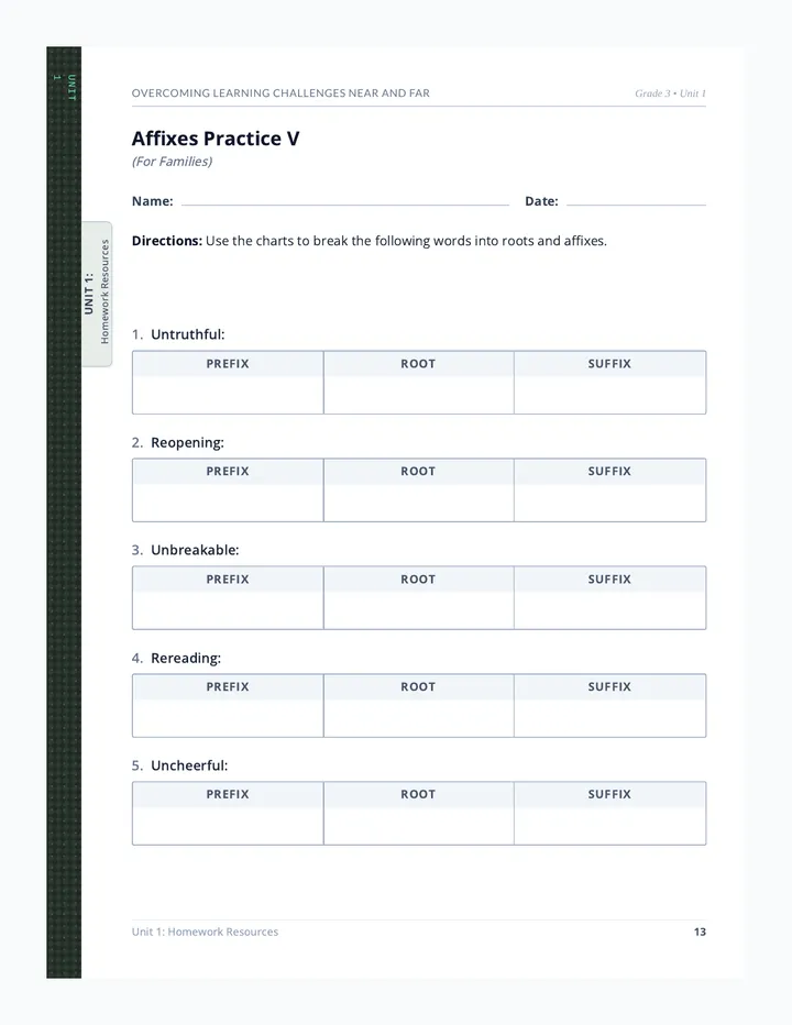 Affixes Practice V Worksheet and Key