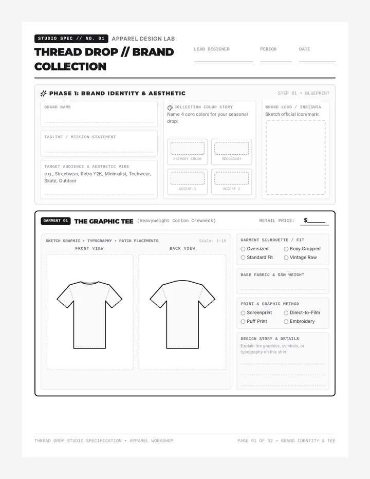 Thread Drop Brand Worksheet