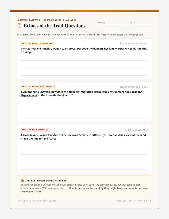 Echoes of the Trail Question Sheet