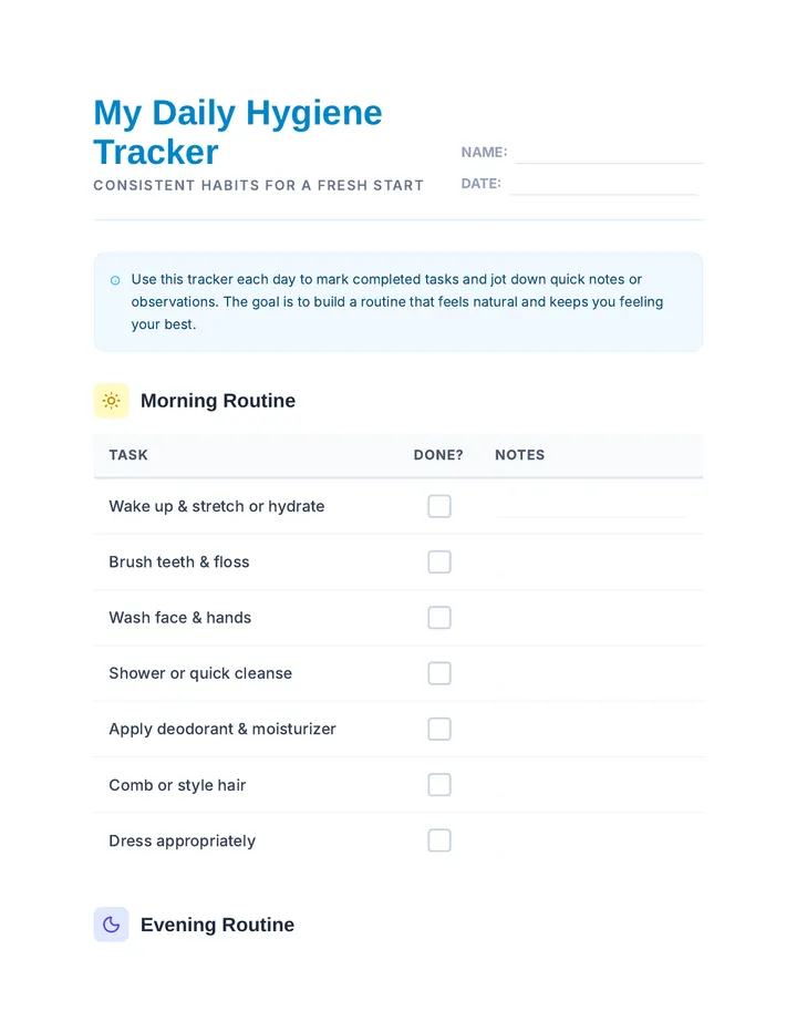 Fresh Start Tracker Worksheet