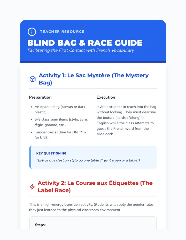 Blind Bag Guide Teacher Resource