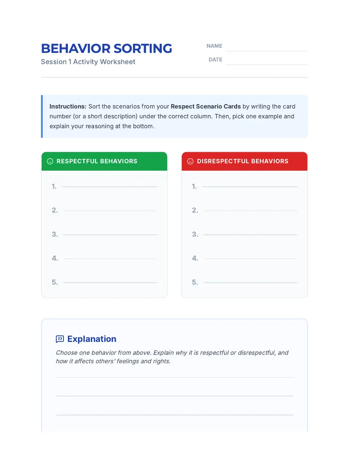 Behavior Sorting Worksheet