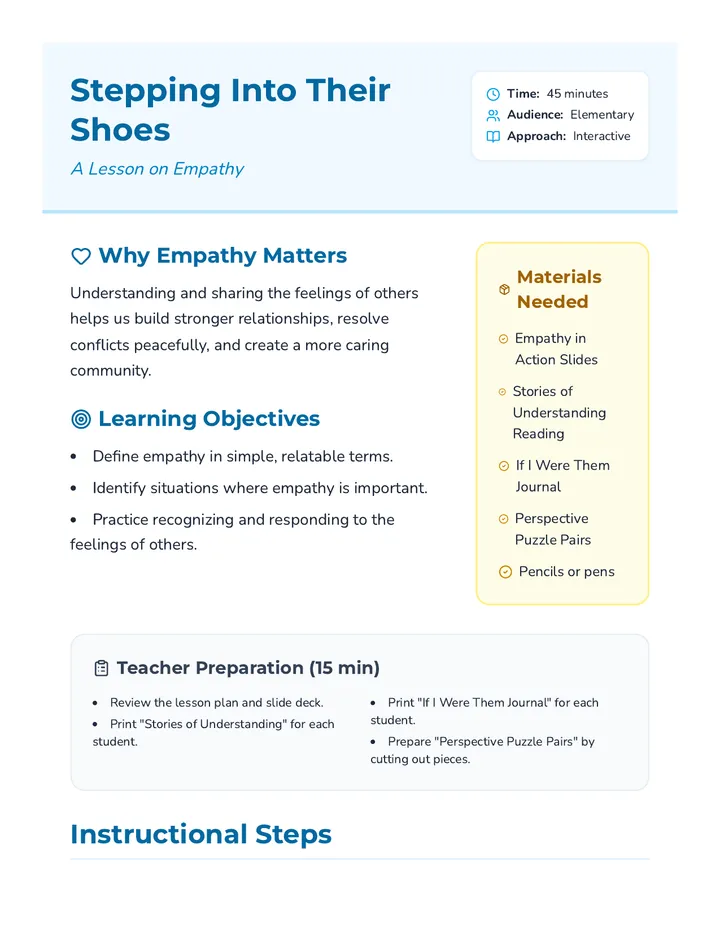 Stepping Into Their Shoes Lesson Plan