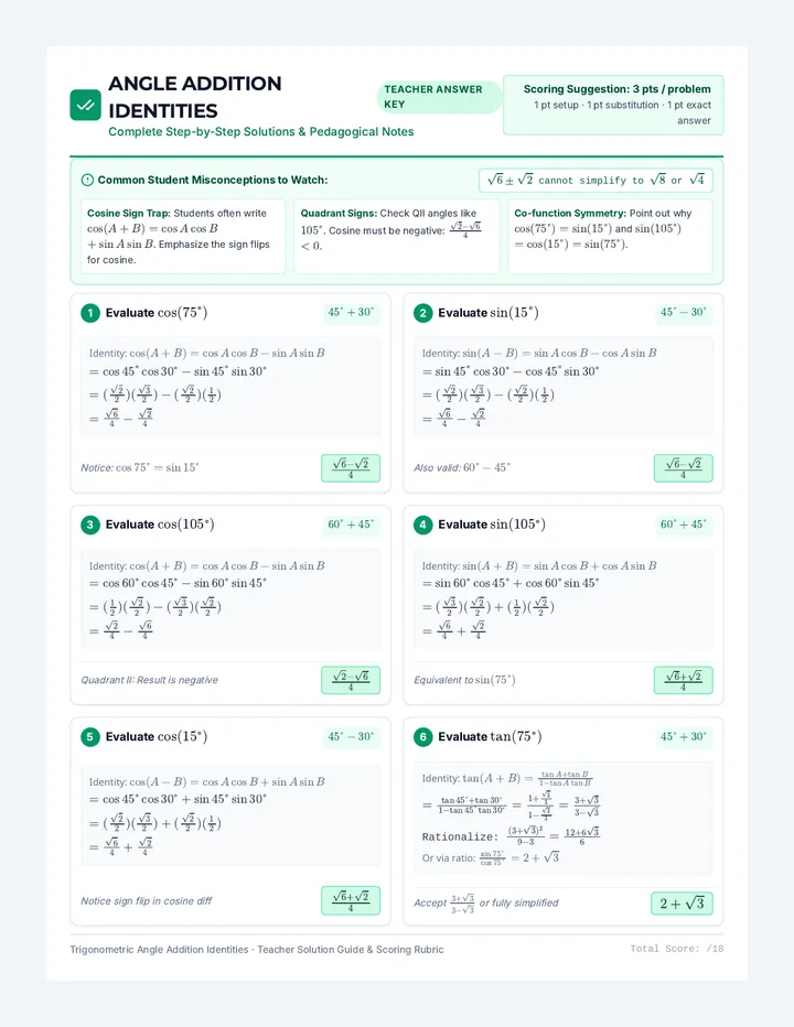 Angle Addition Answer Key