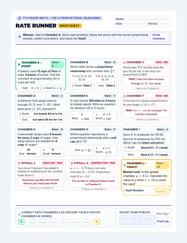 Rate Runner Maze Worksheet